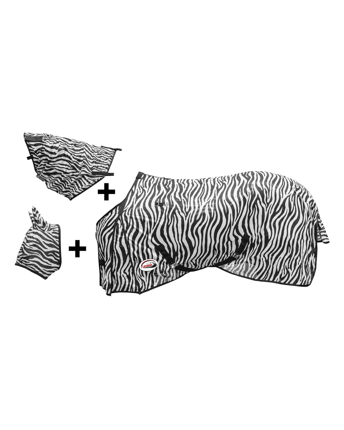Umbria Equitazione derka siatkowa zebra z odpinaną szyją i maską