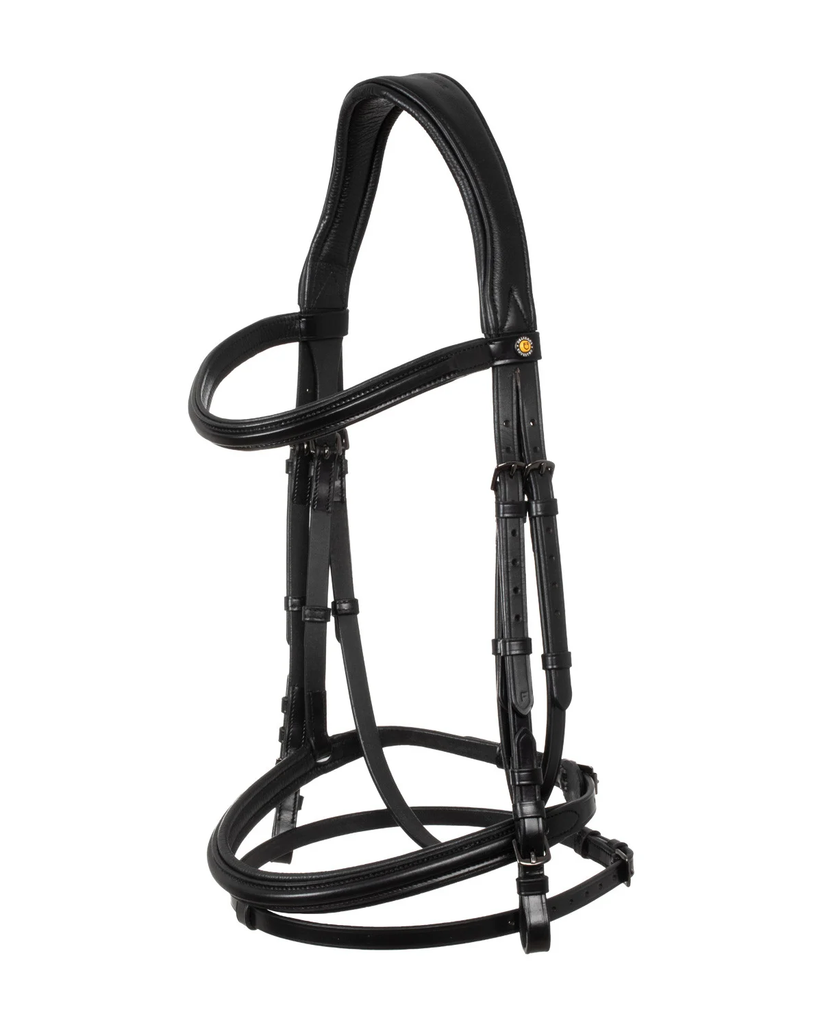 Equestro anatomiczne skórzane ogłowie z czarnymi okuciami
