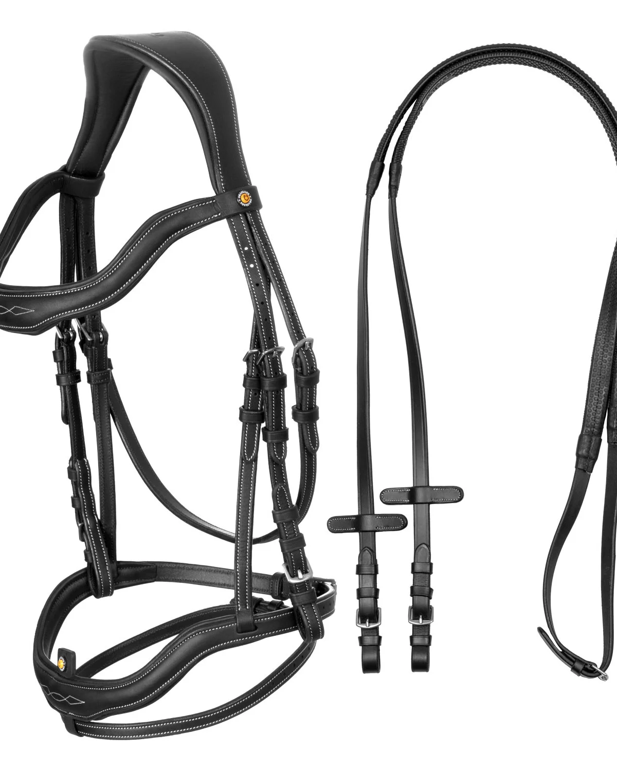 Equestro skórzane ogłowie angielskie z ozdobnymi przeszyciami