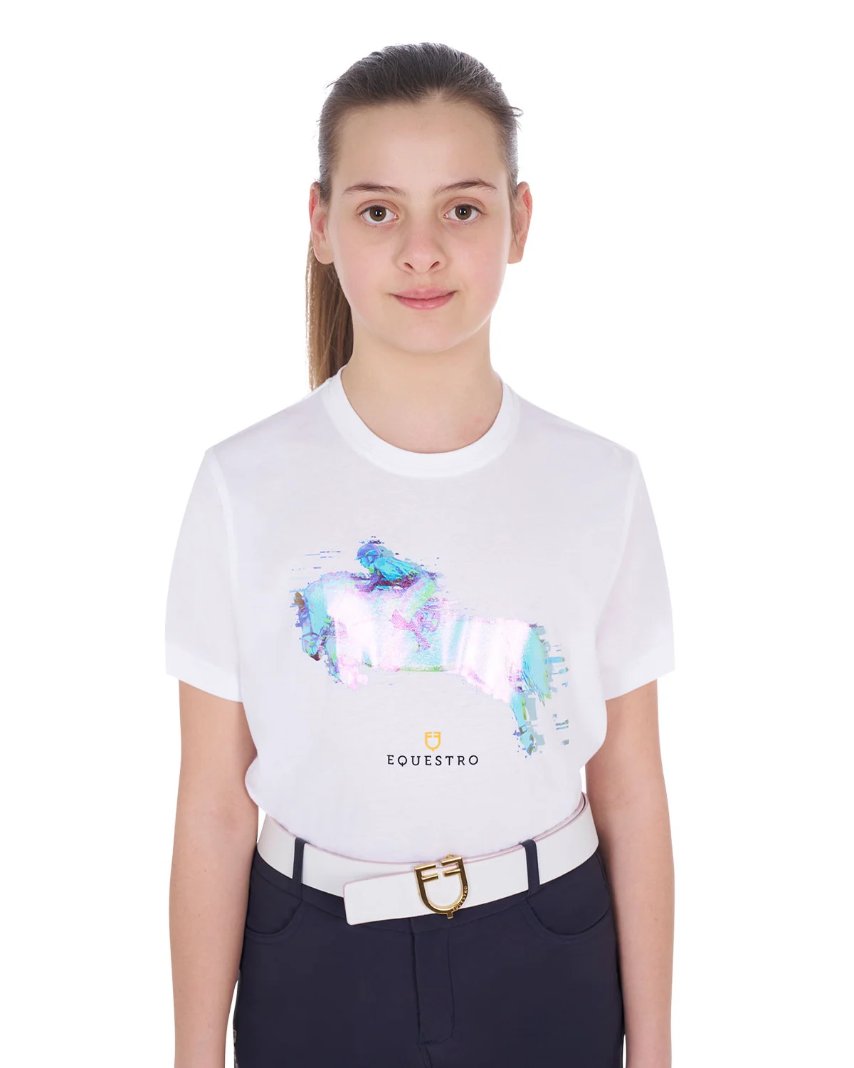 Dopasowany T-shirt dziewczęcy z nadrukiem Jump