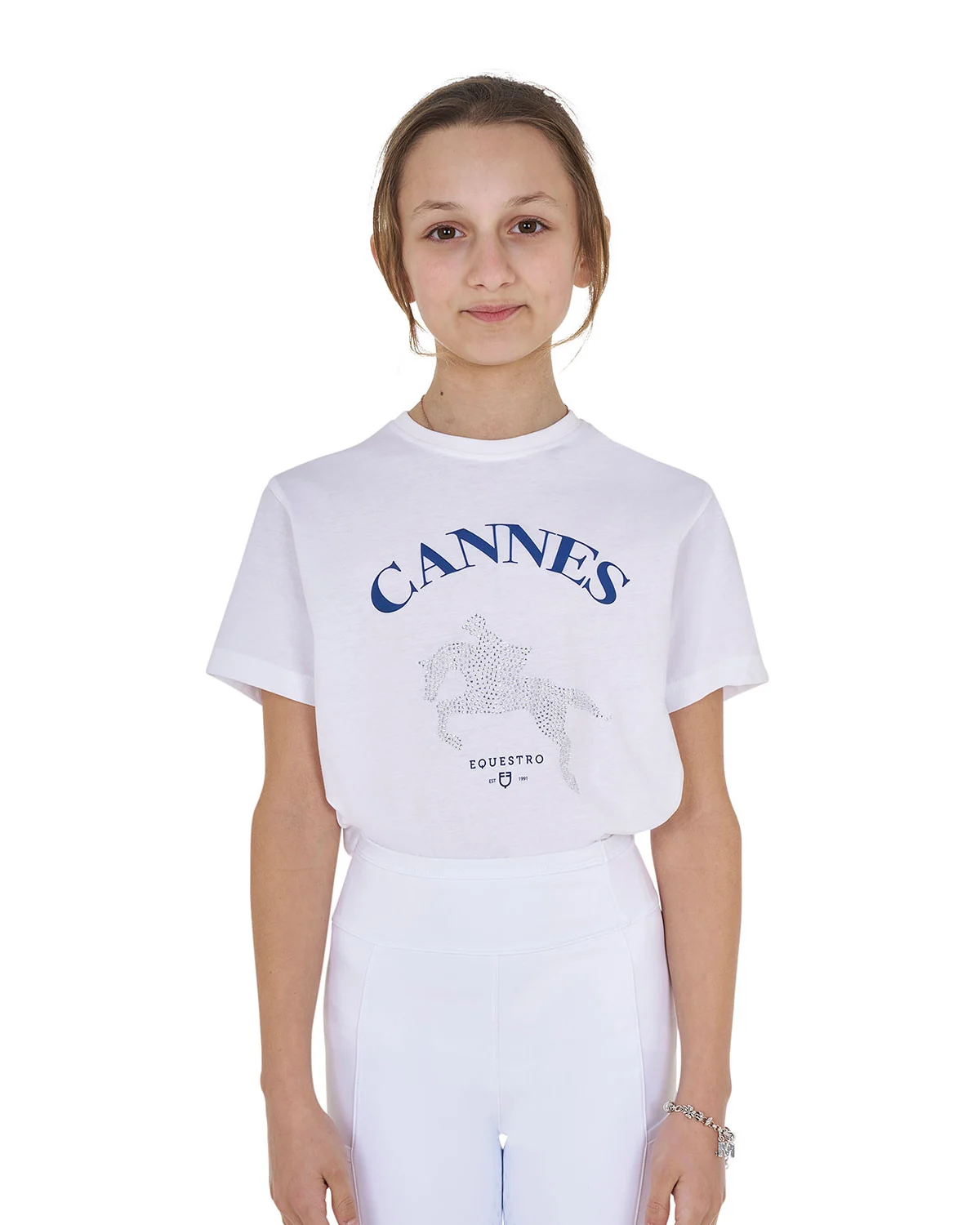 Dziewczęcy bawełniany t-shirt z dżetami Cannes
