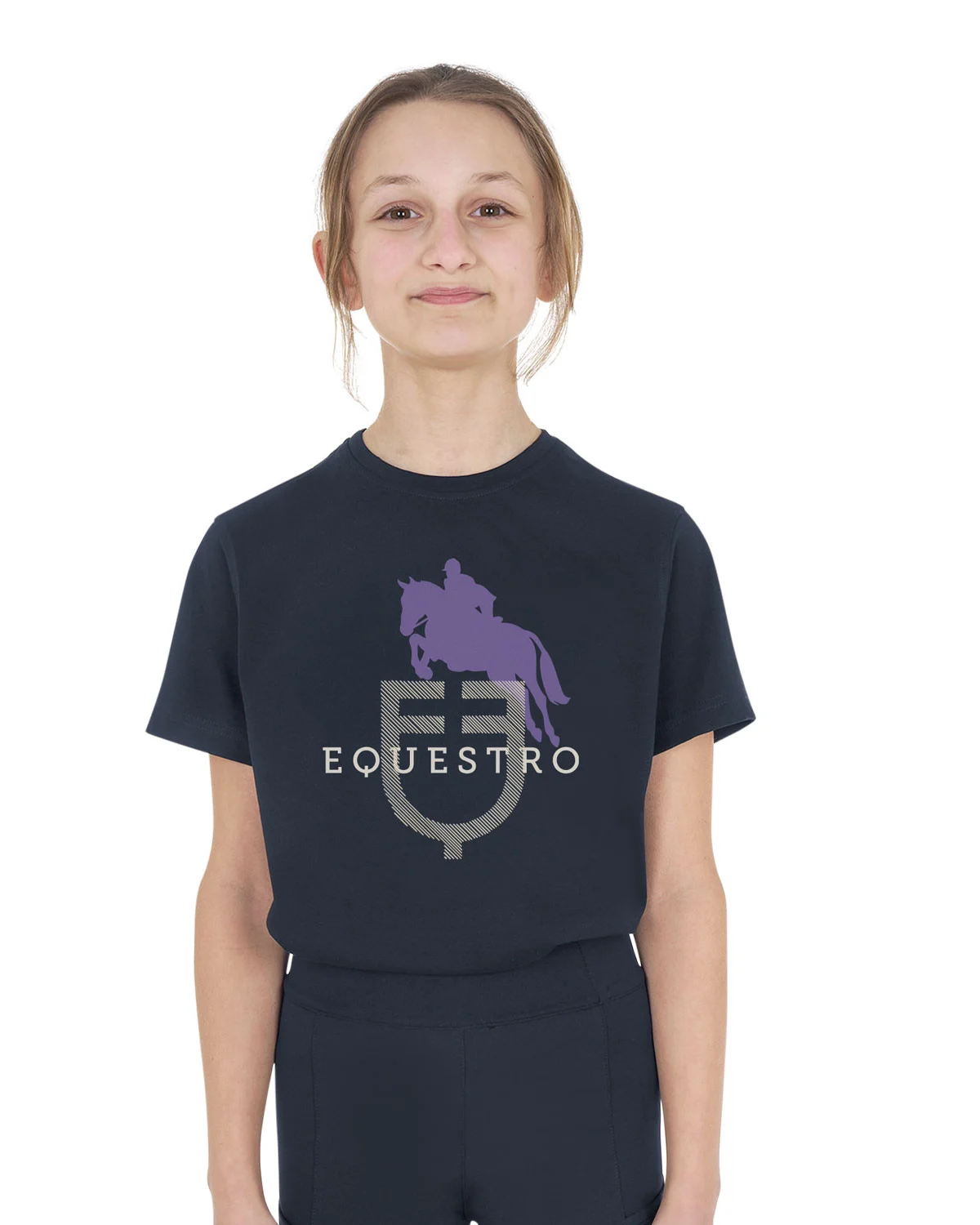 Bawełniany T-shirt z błyszczącym logo i motywem skoków konnych dla dzieci