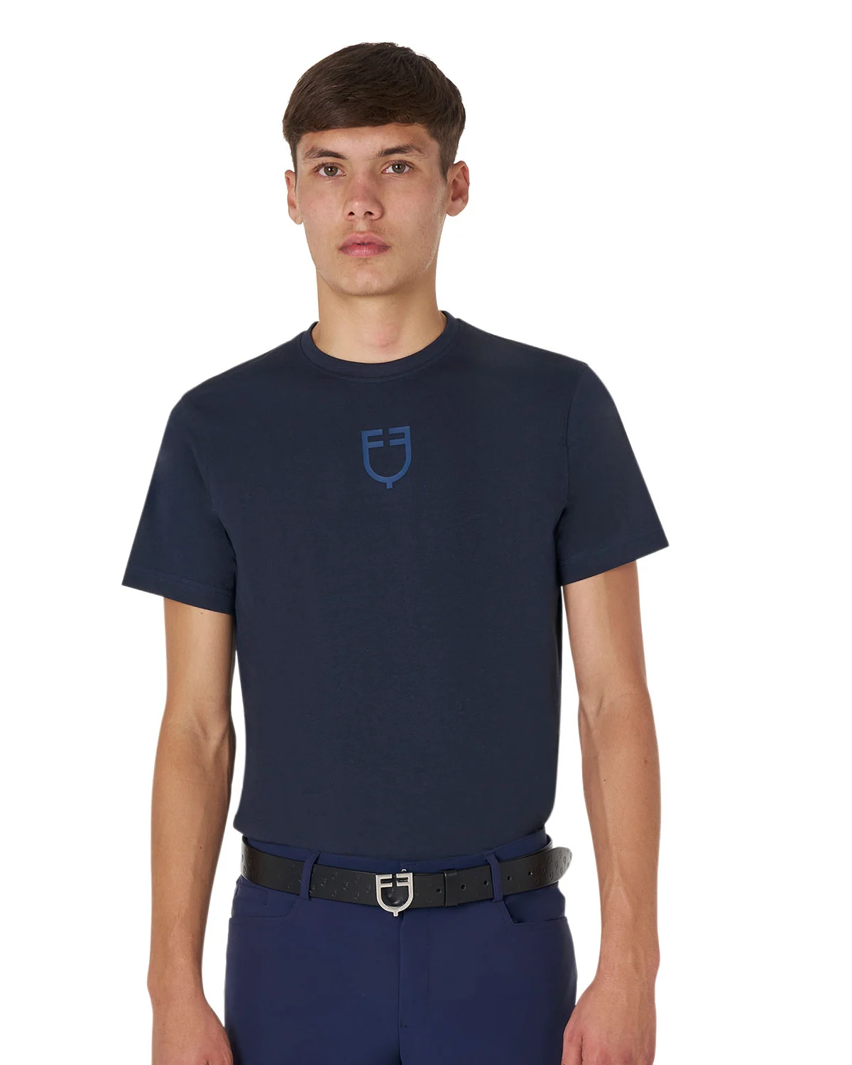 Equestro męska bawełniana koszulka slim fit z tonalnym logo