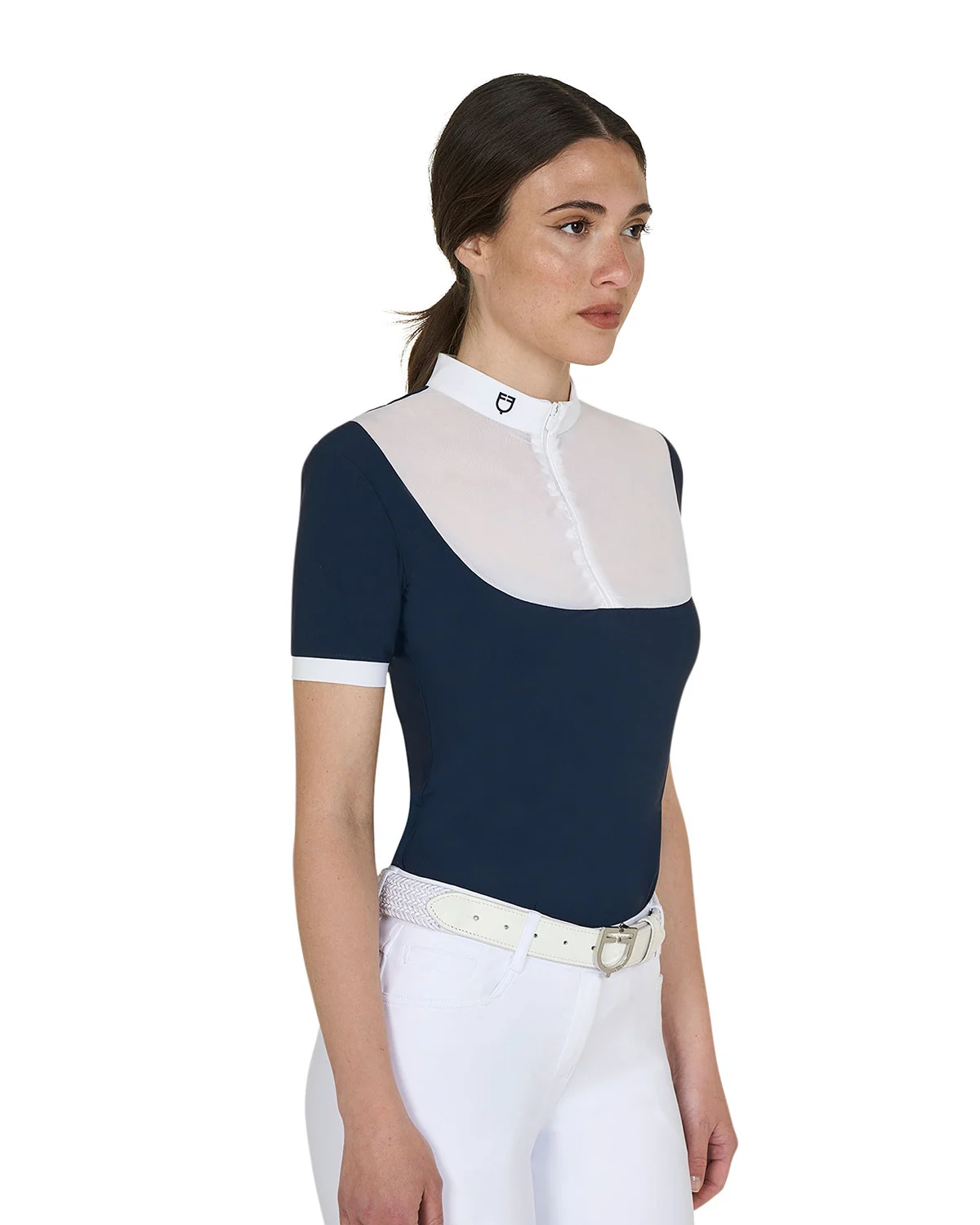 Elegancka damska koszulka polo z krótkim rękawem z żakardu do zawodów