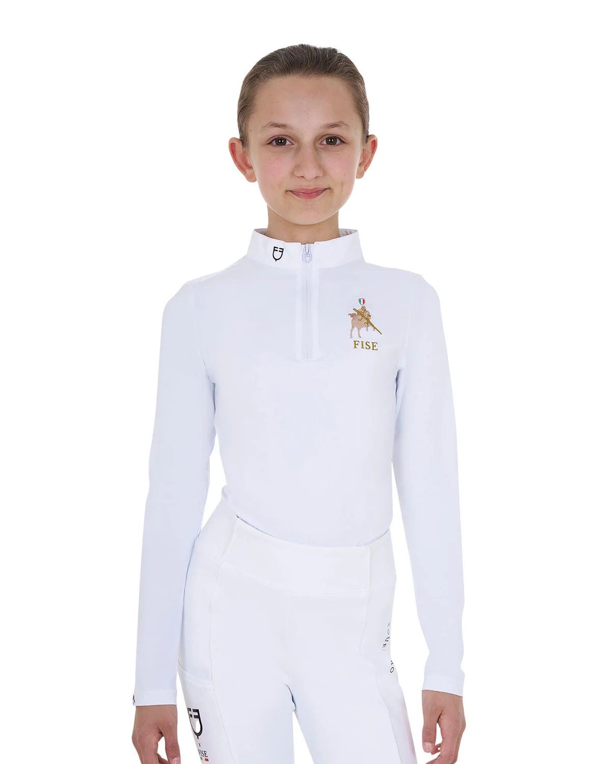 Dziewczęca koszula konkursowa z długim rękawem polo Equestro X FISE