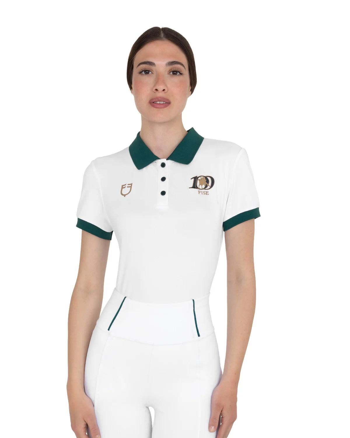 Damska koszulka treningowa polo z trzema guzikami Equestro X FISE 100