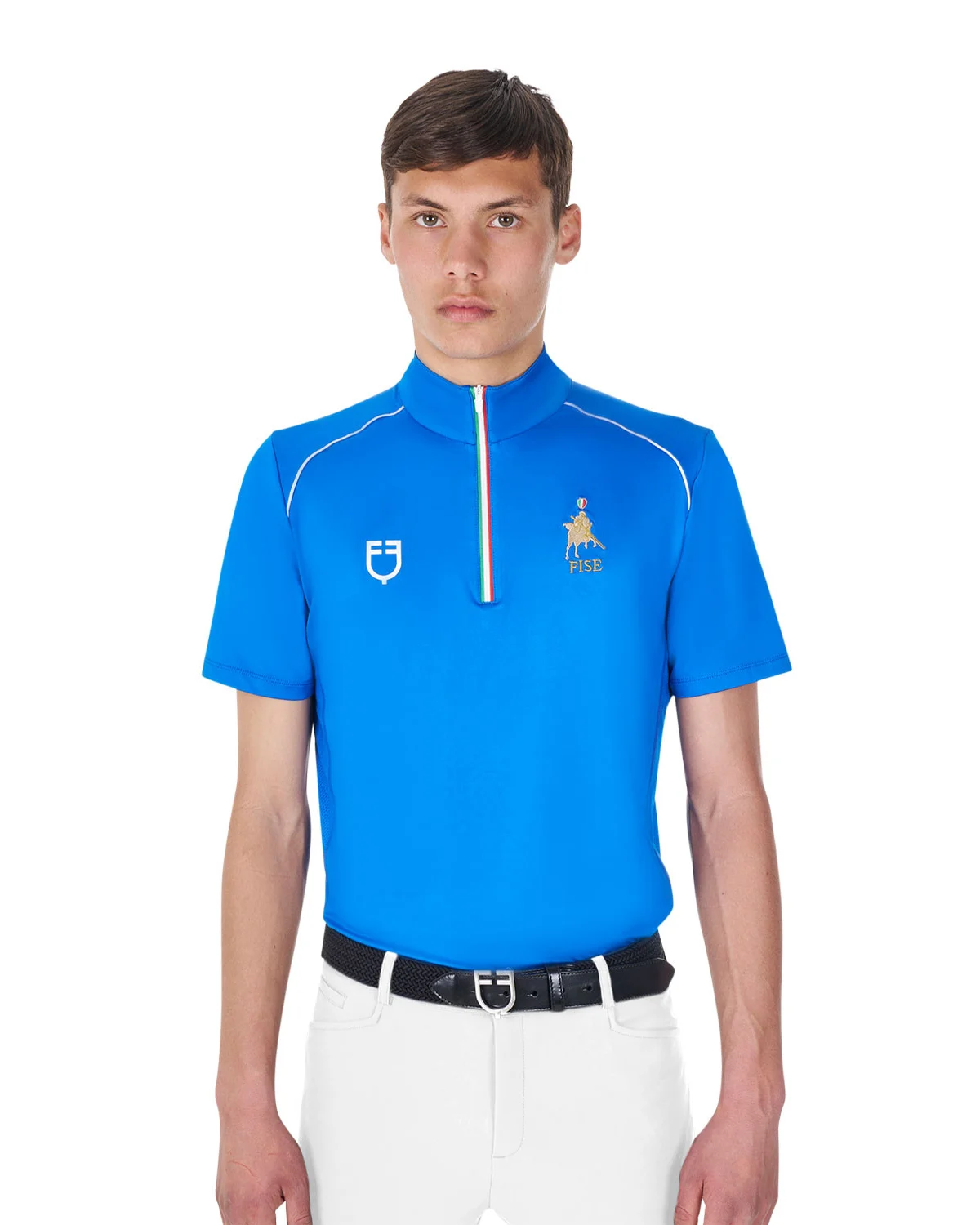 Equestro męska koszulka polo treningowa Equestro X FISE z suwakiem
