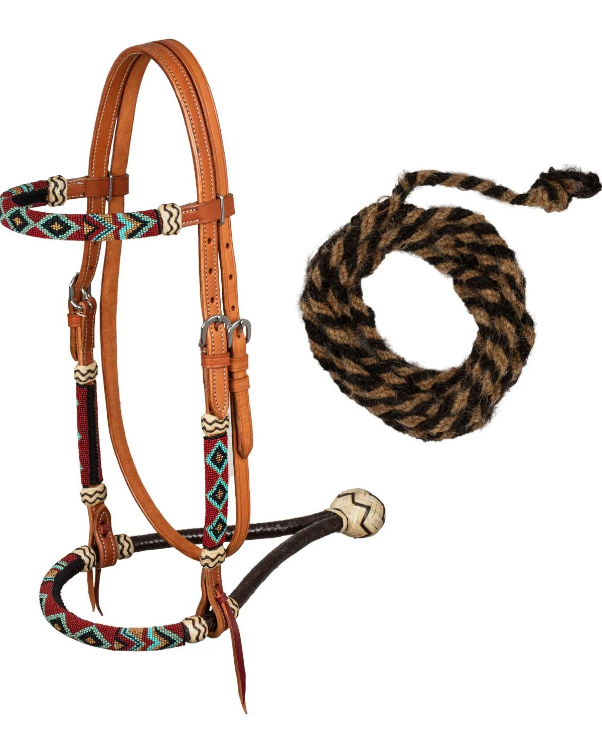 Pool's bosal z wodzami mecate z końskiego włosia i koralikami Navajo