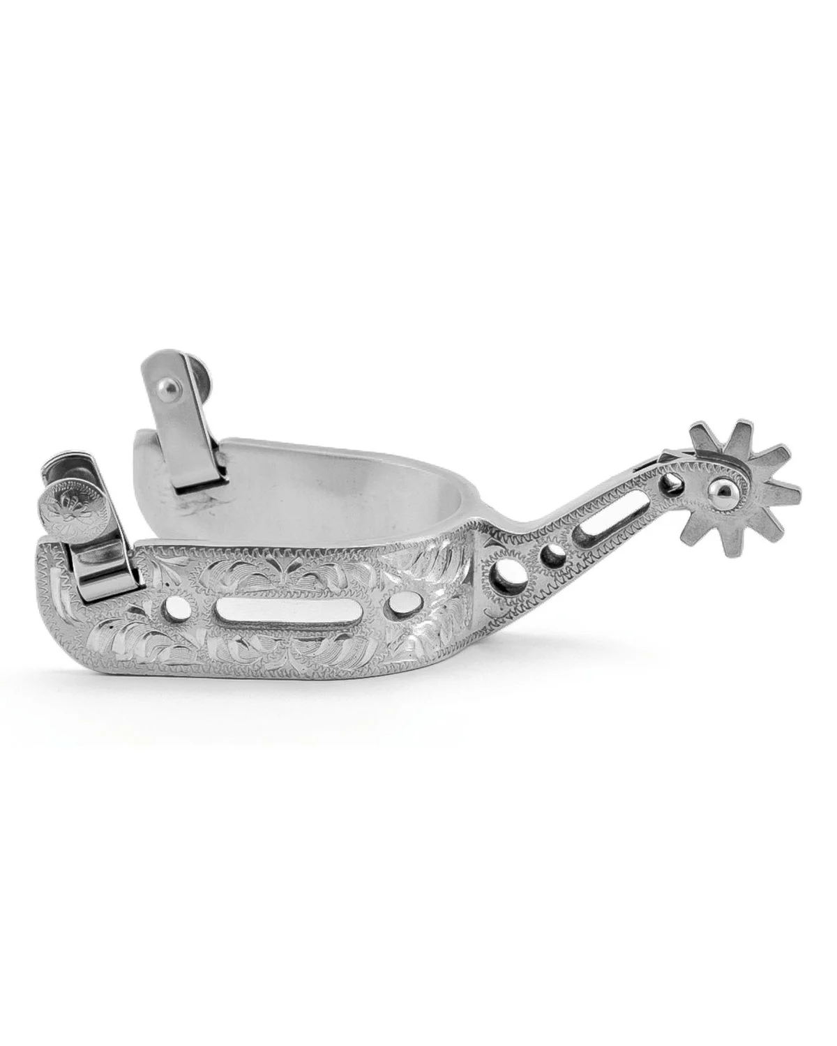 Aluminiowe grawerowane ostrogi z otworami.