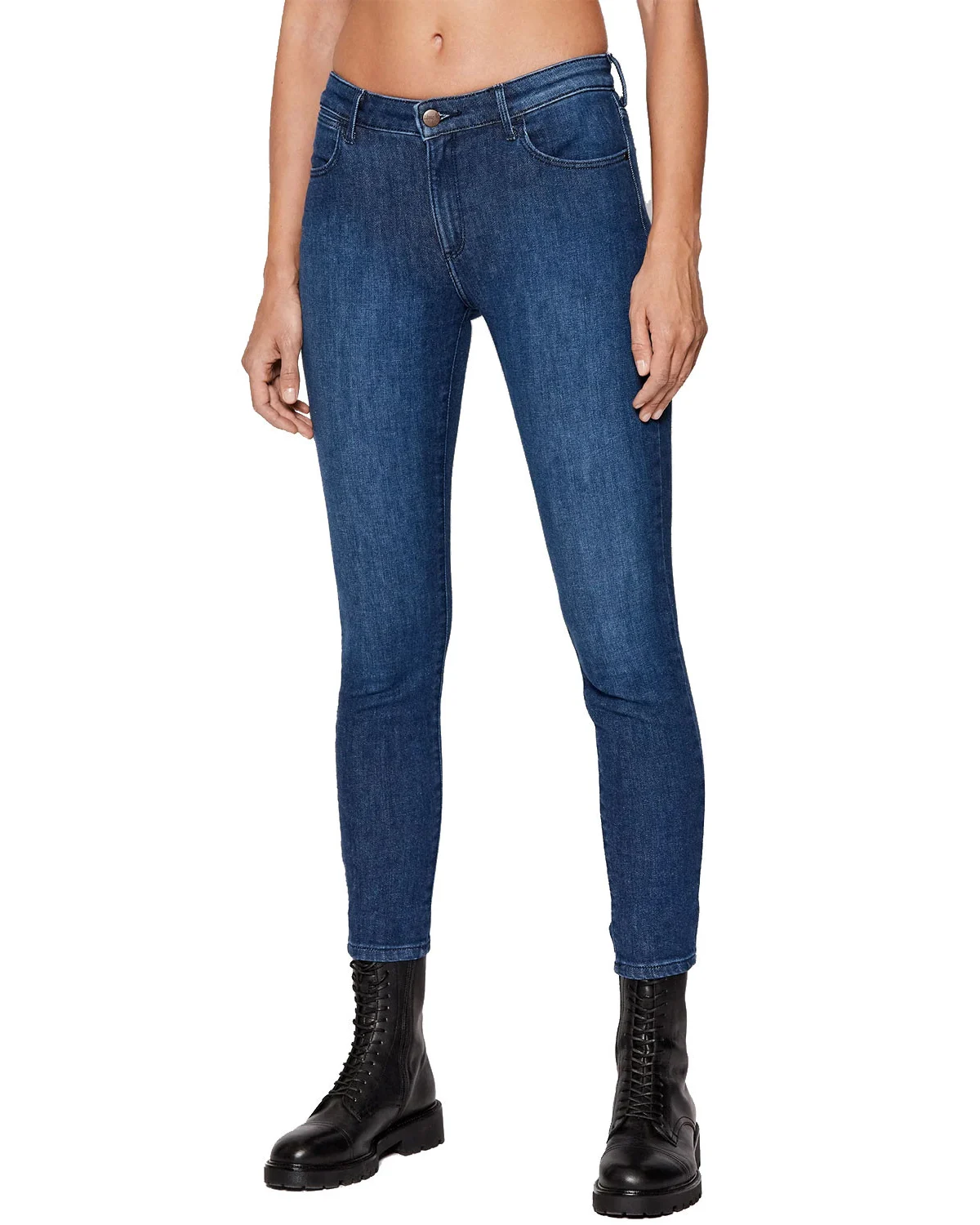 Wrangler dżinsy damskie rurki niebieskie ze średnim stanem